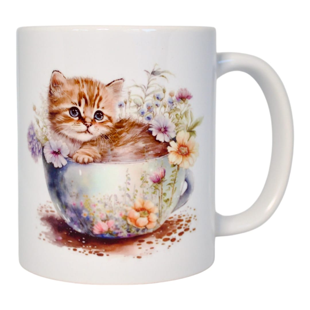 Classic double-sided mug "Kitten among flowers"