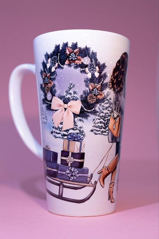 Latte cup,,Merry Christmas" Gifts in sleds.