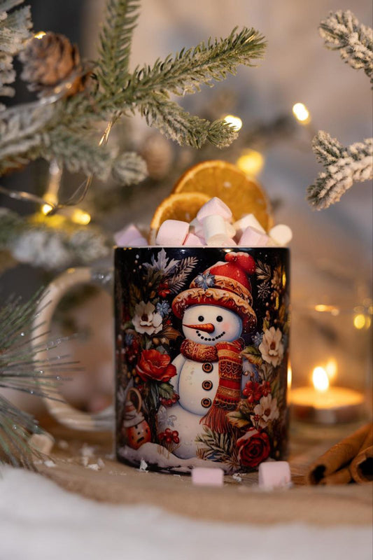 Classic double-sided mug "Snowman at night".