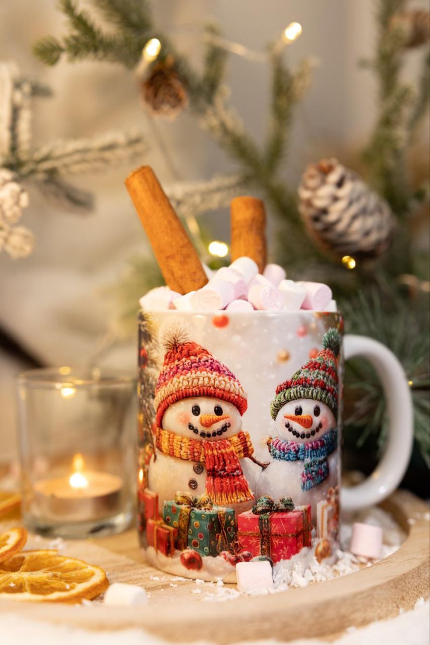 Classic double-sided mug "Snow long ago and gifts".