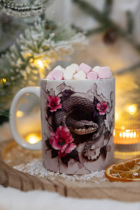 Classic double-sided mug "Snake among flowers"